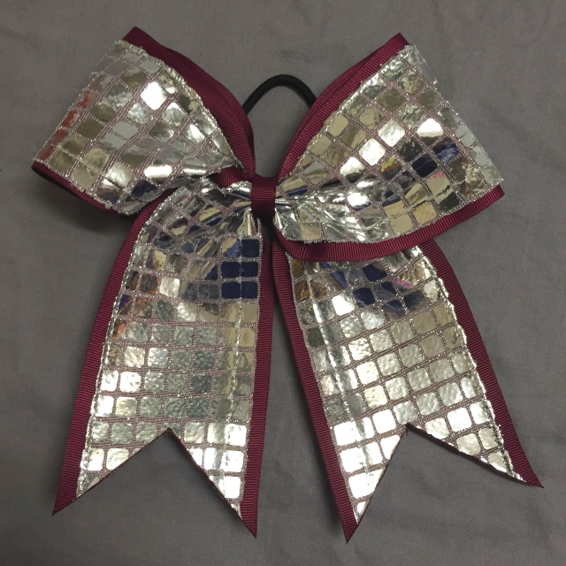 Maroon and Silver Disco Bow
