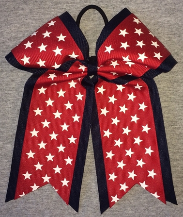 Navy Blue Red Stars 2 Layer Bow