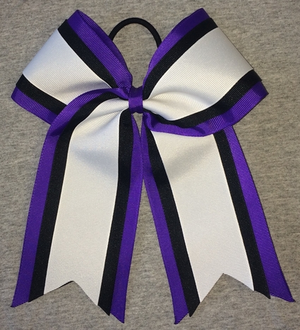 Purple Black White 3 Layer Bow