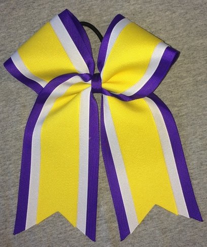 Purple White Yellow 3 Layer Bow