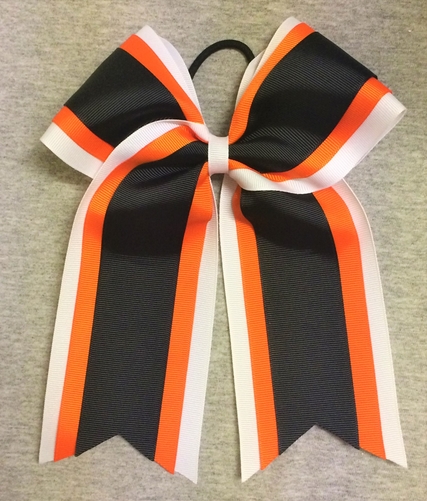 White Orange Black 3 Layer Bow