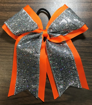 Orange Bow with Silver Glitter
