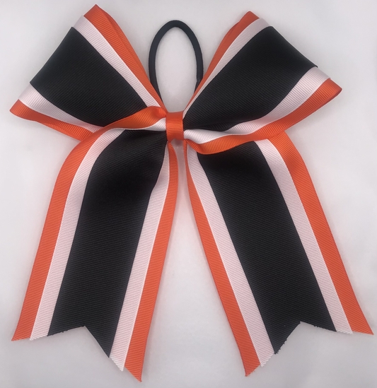 Orange, White, and Black 3 Layer Bow