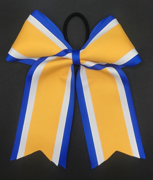 Royal Blue, White, and Gold 3 Layer Bow