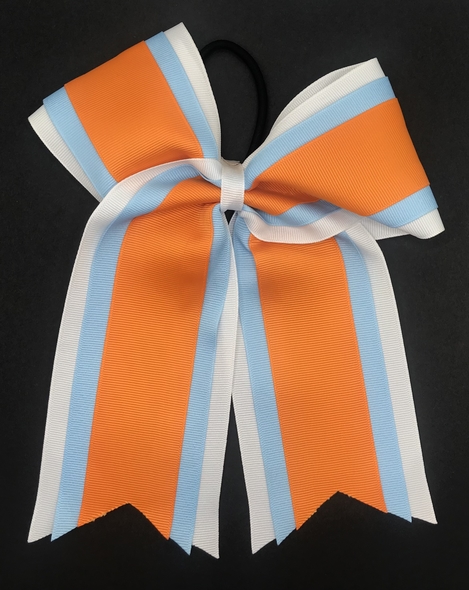 White, Columbia Blue, and Orange 3 Layer Bow - TN Elite