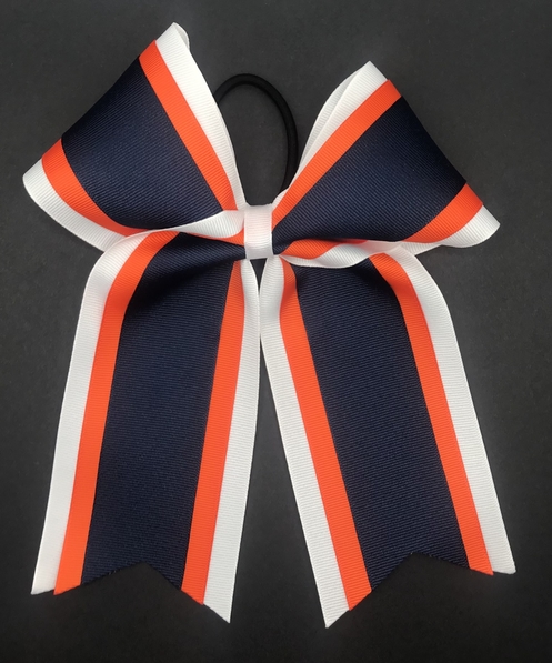 White, Orange, and Navy Blue 3 Layer Bow