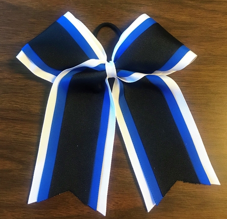 White, Royal Blue, and Black 3 Layer Bow