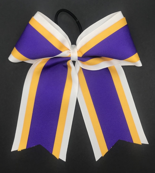 White, Gold, and Purple 3 Layer Bow