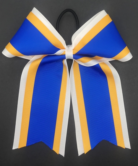 White, Gold, and Royal Blue 3 Layer Bow