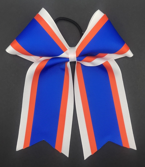 White, Orange, and Royal Blue 3 Layer Bow