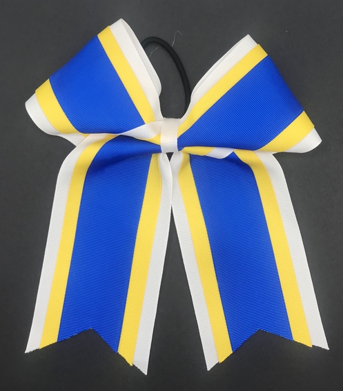 White, Yellow, and Royal Blue 3 Layer Bow