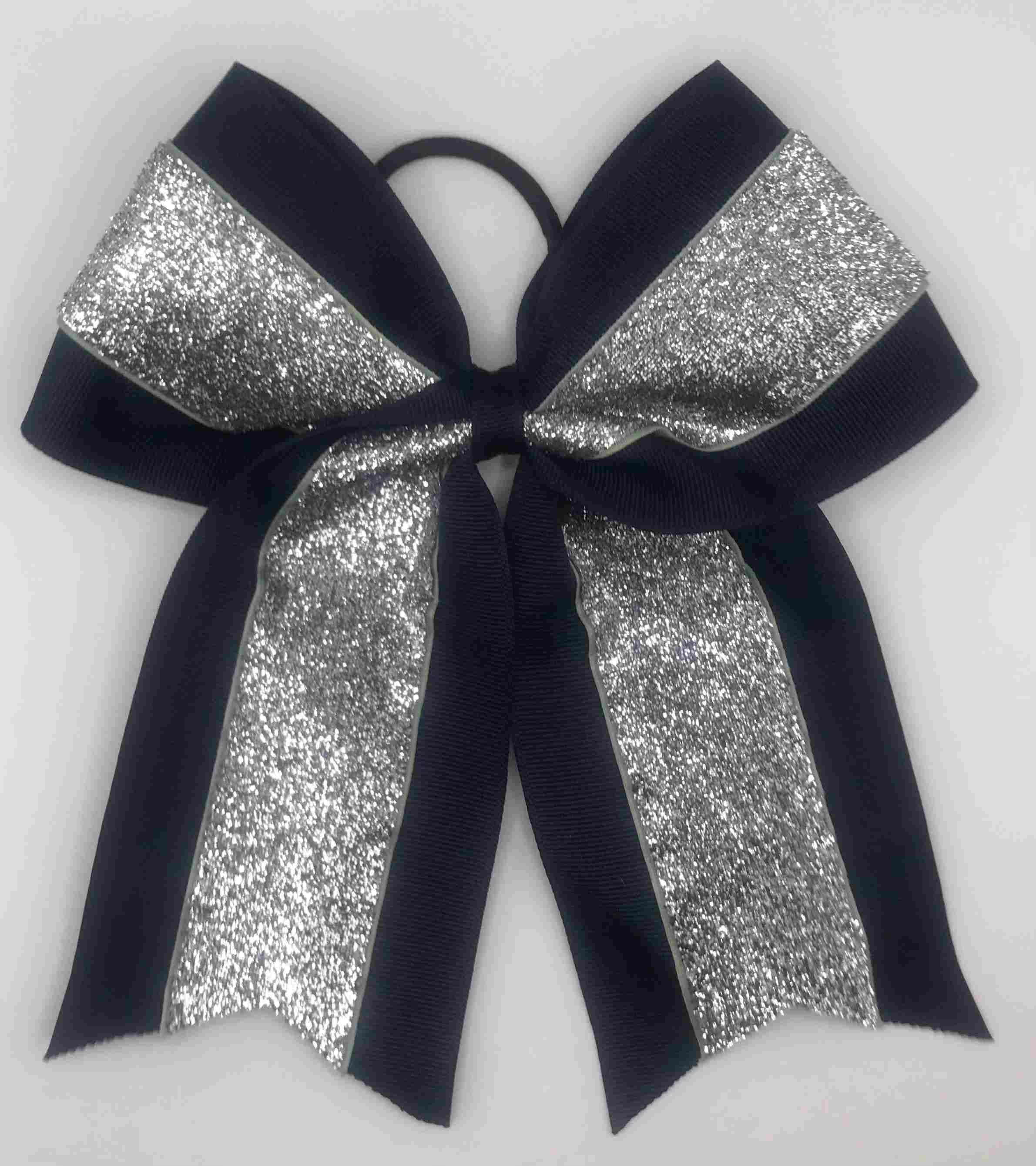 Navy Blue with Silver Glitter Bow